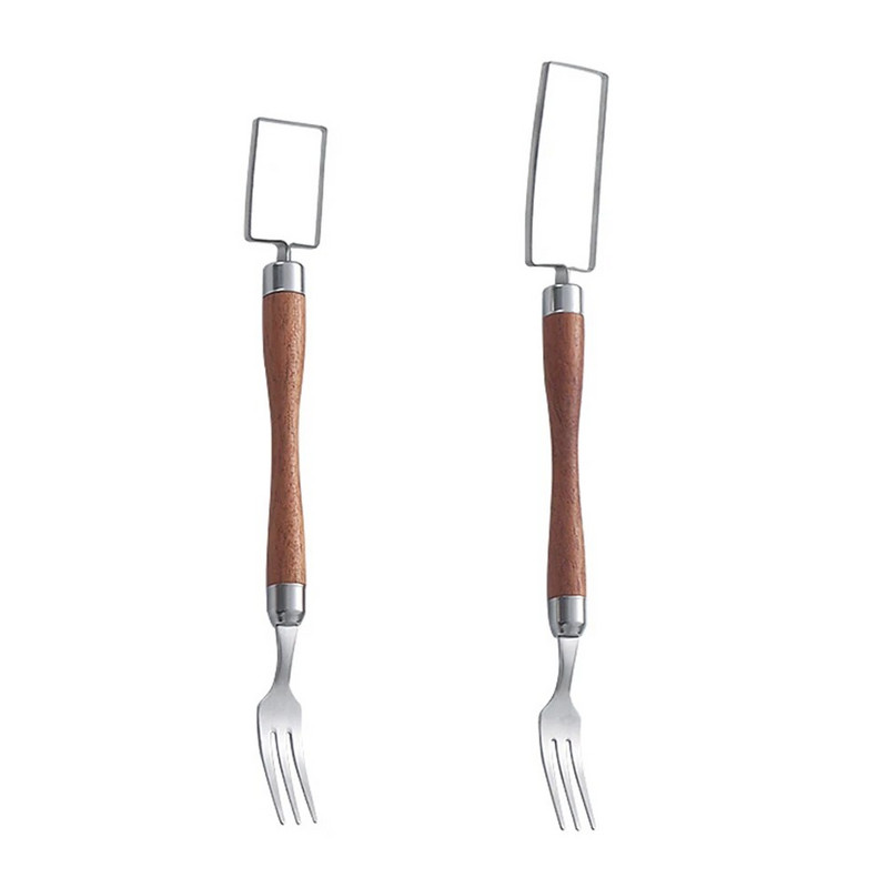 Vaisių šakutės pjaustyklės peilis nerūdijančio plieno meliono kubelių pjovimo įrankis medinė rankena, dviguba galvutė arbūzų vaisiams, pasidaryk pats, vaisių salotoms