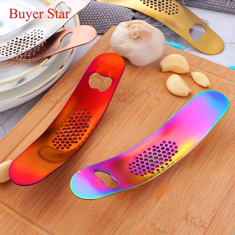 Concasor pentru presă de usturoi din oțel inoxidabil auriu 2 în 1 Unelte de gătit Gadget-uri de bucătărie Deschizător de sticle din metal pentru acasă чеснокодавка Пивной штопор