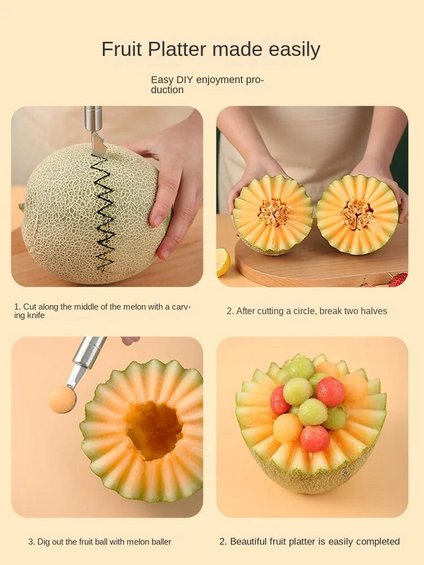 Vaisių drožybos peilis Arbūzas Baller Dekoravimo Įrankiai Ledai Kasti Kamuoliukas Šaukštas Baller Padaryk pats Šaltų patiekalų įrankis
