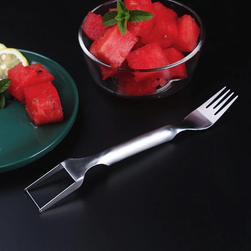 2 viename nerūdijančio plieno arbūzo šakutės pjaustyklė virtuvė Kūrybinis vaisių skirstytuvas Daržovių salotos Meliono samtelis virtuvės reikmenys