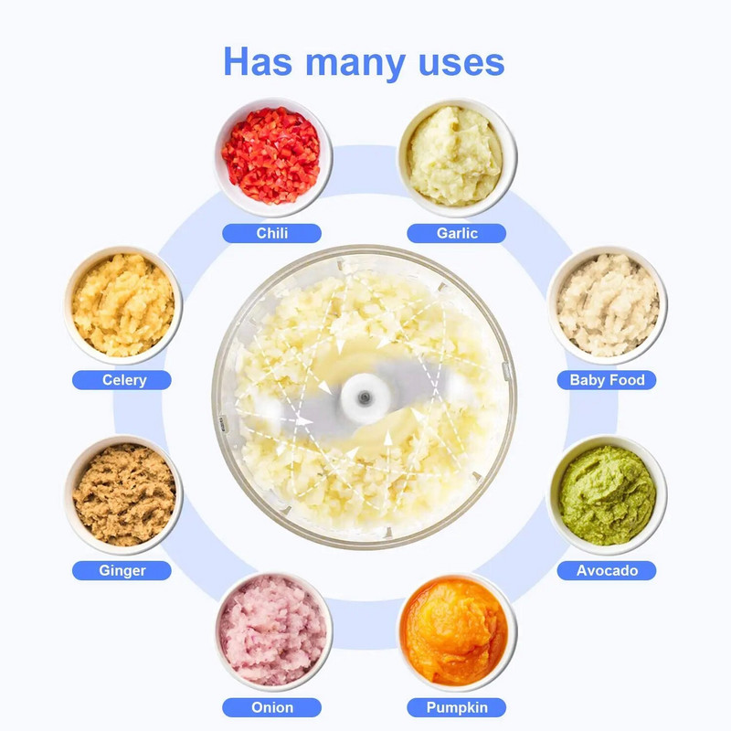 Elektrinis mini česnakų smulkintuvas, belaidis nešiojamasis mėsos smulkintuvas, skirtas prieskoniams ir prieskoniams gaminti česnakų daržovių salotoms ir pipirams