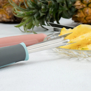 Специален нож за ананас от неръждаема стомана, обелване на кората на ананаса, изкопаване на очите на ананаса, силиконова дръжка против приплъзване, инструменти за магазин за плодове