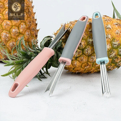 Специален нож за ананас от неръждаема стомана, обелване на кората на ананаса, изкопаване на очите на ананаса, силиконова дръжка против приплъзване, инструменти за магазин за плодове