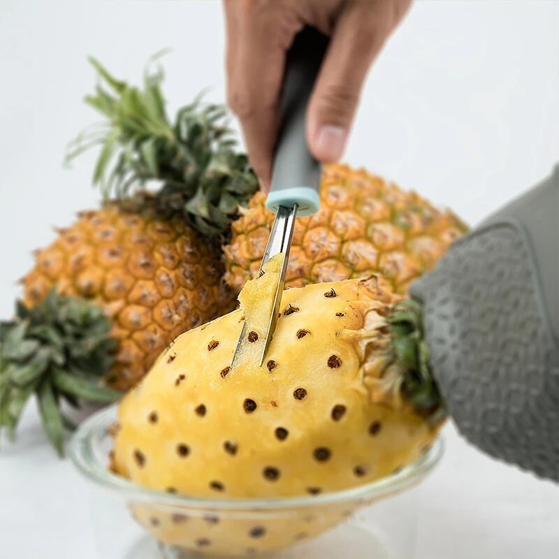 Specialus nerūdijančio plieno ananasų peilis, nulupkite ananaso odelę, iškaskite ananaso akis, silikoninė neslystanti rankena, vaisių parduotuvės įrankiai