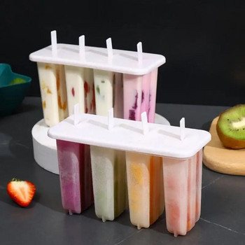 Καλούπια παγωτού Σετ 4 καλουπιών για Popsicle Δίσκος παγωτού DIY Επαναχρησιμοποιήσιμο με κάλυμμα ραβδιού καλούπι παγωτού Αξεσουάρ κουζίνας