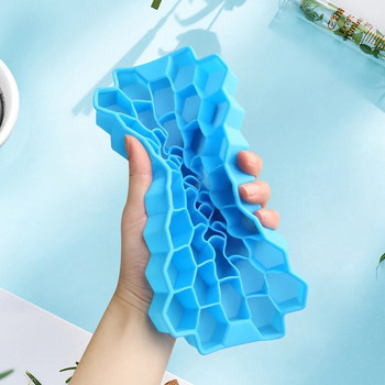 Φόρμα σιλικόνης δίσκος παγοκύβων 37 Grid Honeycomb Shape Ice Cube Maker Δωρεάν BPA Ice maker με καπάκια DIY Mold φόρμα παγωτού