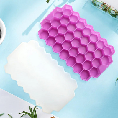 Tavă pentru cuburi de gheață, forma din silicon, cu 37 de grile, în formă de fagure de miere.