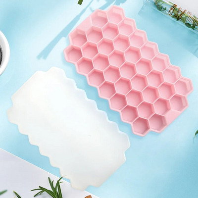 Tavă pentru cuburi de gheață, forma din silicon, cu 37 de grile, în formă de fagure de miere.