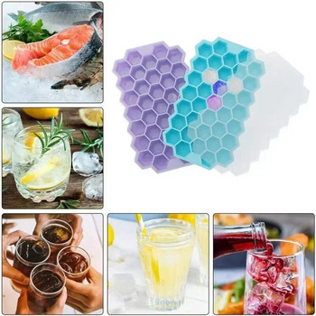 37 Κυψελοειδής κυψελοειδής φόρμα σιλικόνης για επαναχρησιμοποιήσιμους δίσκους Ice-cube maker Παγωτομηχανή κατηγορίας τροφίμων με καπάκια Φόρμα παγοκύβων Καλούπι πάγου