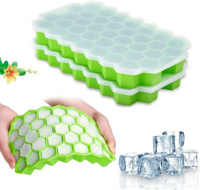 Силиконова форма за кубчета лед с 37 кухини. Тави за многократна употреба. Машина за производство на кубчета лед. Машина за производство на лед с капаци. Форма за лед за лед.