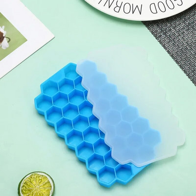 Formă din silicon pentru cuburi de gheață în fagure cu 37 cavități Tăvi reutilizabile Producător de cuburi de gheață Producător de gheață de calitate alimentară cu capace Formă pentru popsicle Formă pentru gheață