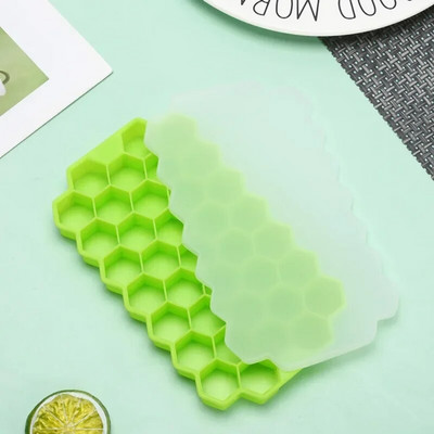 Formă din silicon pentru cuburi de gheață în fagure cu 37 cavități Tăvi reutilizabile Producător de cuburi de gheață Producător de gheață de calitate alimentară cu capace Formă pentru popsicle Formă pentru gheață