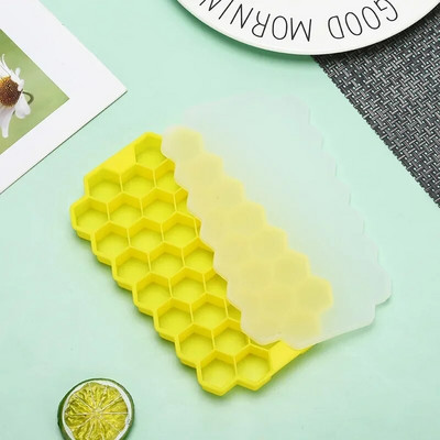 Formă din silicon pentru cuburi de gheață în fagure cu 37 cavități Tăvi reutilizabile Producător de cuburi de gheață Producător de gheață de calitate alimentară cu capace Formă pentru popsicle Formă pentru gheață