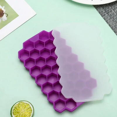 Formă din silicon pentru cuburi de gheață în fagure cu 37 cavități Tăvi reutilizabile Producător de cuburi de gheață Producător de gheață de calitate alimentară cu capace Formă pentru popsicle Formă pentru gheață