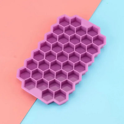 Formă din silicon pentru cuburi de gheață în fagure cu 37 cavități Tăvi reutilizabile Producător de cuburi de gheață Producător de gheață de calitate alimentară cu capace Formă pentru popsicle Formă pentru gheață