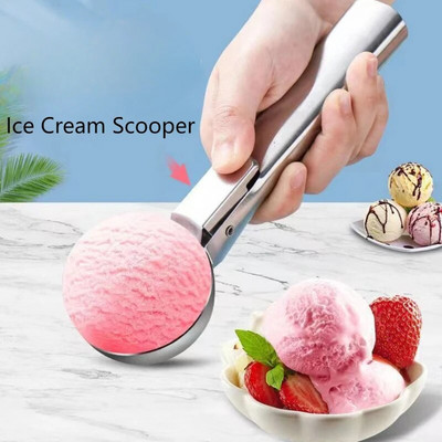 Лъжица за сладолед от неръждаема стомана Многофункционална натискаща се лъжица за плодове Лъжица за топка за сладолед Лъжица за машина за топка за диня