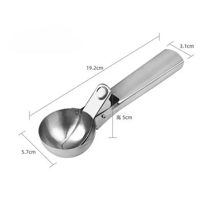 Nerūdijančio plieno ledų kaušelis Daugiafunkcis spaudžiamas vaisių šaukštas Ledų rutulinis šaukštas Arbūzo rutulinis šaukštas