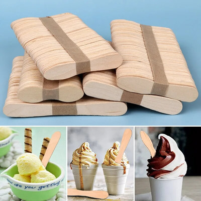 50/100 бр. Дървени пръчици за сладолед за сладолед Лъжица за домашен сладолед Аксесоари за ръчно изработени пръчици за сладолед