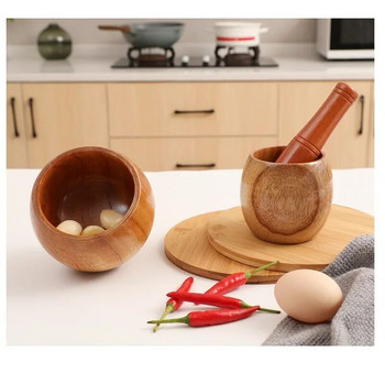 Εγχειρίδιο μύλου σκόρδου Garlic Masher Wooden Garlic Jar Traditional Natural Wood Garlic Jar Kitchen Food Masher Kitchen Gadgets