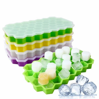 Инструменти за сладолед Honeycomb Тава за лед Форма с капак 37 Шестоъгълни инструменти за правене на кубчета лед, подходящи за напитки Бира