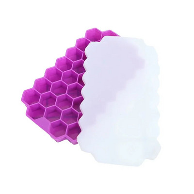 Instrumente pentru înghețată cu tip fagure, tavă cu gheață, cu capac, 37 instrumente hexagonale pentru fabricarea cuburilor de gheață potrivite pentru băuturi bere