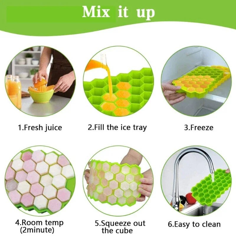 Koriniai ledų įrankiai Ledo padėklo forma su dangteliu 37 šešiakampiai ledo kubelių gaminimo įrankiai, tinkami gėrimų alui