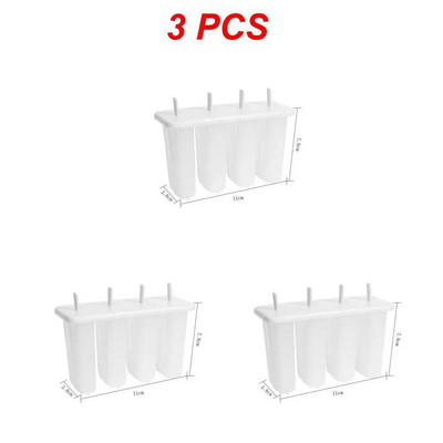 1/2/3BUC Forme pentru Popsicle 4 Cavități Forme pentru înghețată de casă Reutilizabile cu eliberare ușoară Forme pentru Popsicle de gheață Bucătărie de vară Gheață de casă