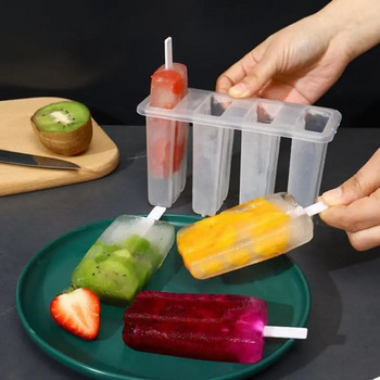 Καλούπια Popsicle 4 Cavities Σπιτική φόρμα παγωτού Επαναχρησιμοποιήσιμη Εύκολη απελευθέρωση Καλούπια παγωτού Καλοκαιρινής κουζίνας Σπιτικά Gadgets για παγωτό