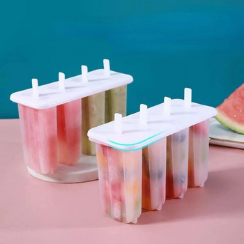 Φόρμα παγωτού 4 Σετ φόρμας παγωτού Popsicle φόρμα παγωτού Δίσκος παγωτού Diy επαναχρησιμοποιήσιμο με ραβδί και καπάκι εργαλείο κουζίνας