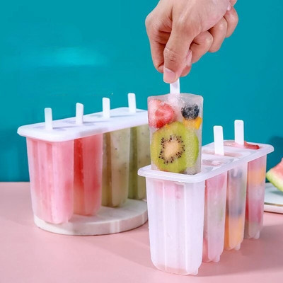 Φόρμα παγωτού 4 Σετ φόρμας παγωτού Popsicle φόρμα παγωτού Δίσκος παγωτού Diy επαναχρησιμοποιήσιμο με ραβδί και καπάκι εργαλείο κουζίνας
