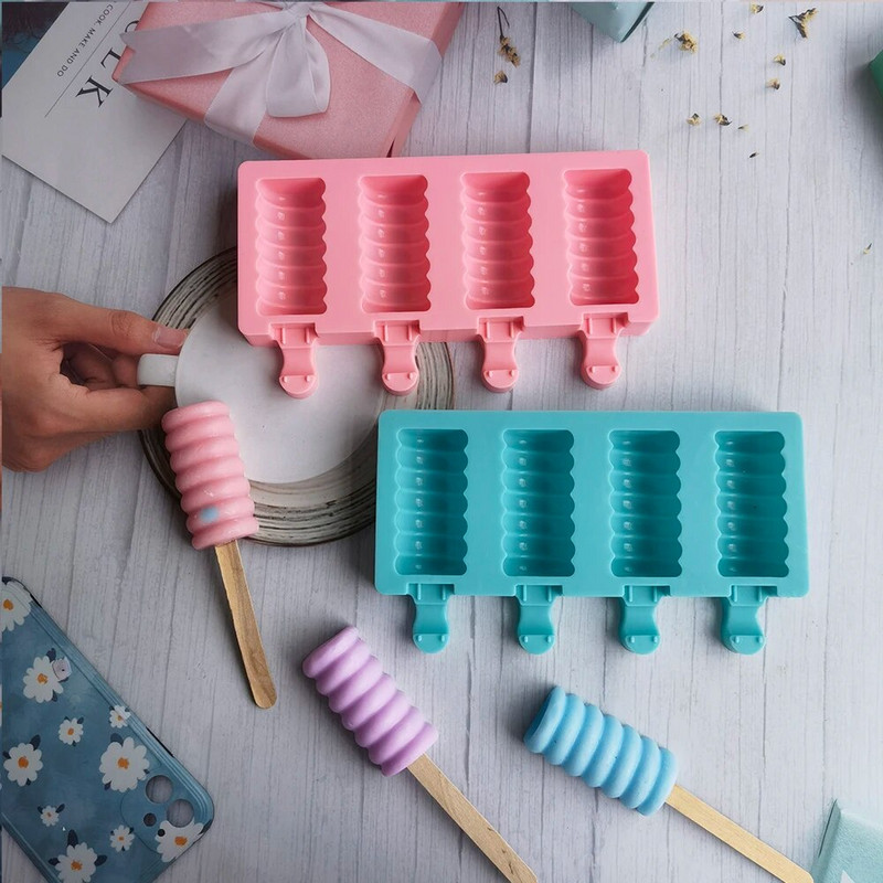 4 skylučių cukraus moliūgo formos Silikoninė ledų formelė Popsicle formelės „pasidaryk pats“ ledų formelės ledų formavimo formelės ledų padėklas