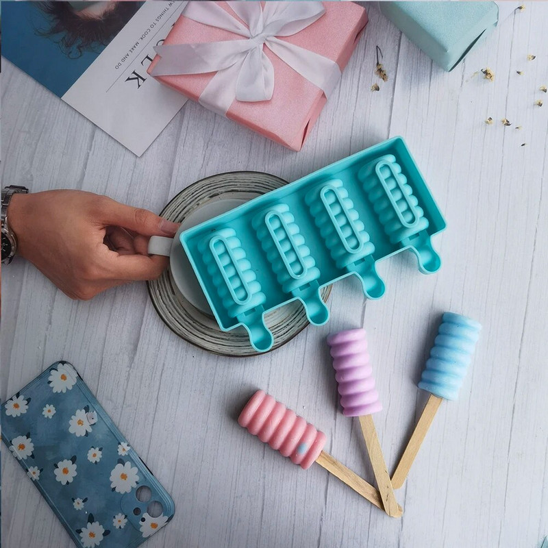 4 skylučių cukraus moliūgo formos Silikoninė ledų formelė Popsicle formelės „pasidaryk pats“ ledų formelės ledų formavimo formelės ledų padėklas