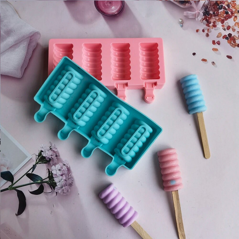 4 skylučių cukraus moliūgo formos Silikoninė ledų formelė Popsicle formelės „pasidaryk pats“ ledų formelės ledų formavimo formelės ledų padėklas