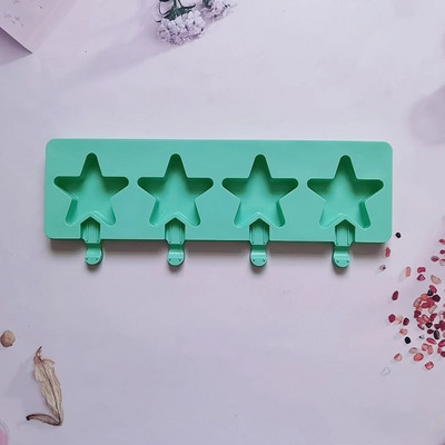 Naujos 4 penkiakampės žvaigždės Heart Popsicles Formelės Nelipnus silikoninės ledų formelės Naminės „pasidaryk pats“ desertų sultys „Ice-Pop Formos“