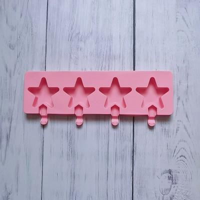 Naujos 4 penkiakampės žvaigždės Heart Popsicles Formelės Nelipnus silikoninės ledų formelės Naminės „pasidaryk pats“ desertų sultys „Ice-Pop Formos“