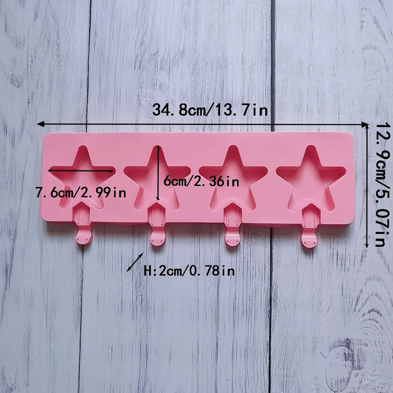 Naujos 4 penkiakampės žvaigždės Heart Popsicles Formelės Nelipnus silikoninės ledų formelės Naminės „pasidaryk pats“ desertų sultys „Ice-Pop Formos“