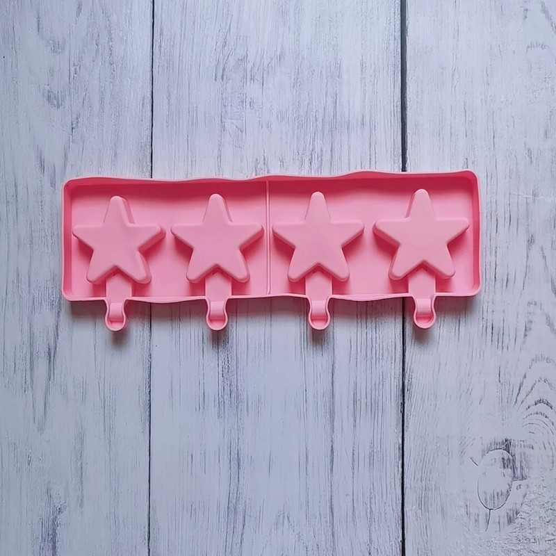 Naujos 4 penkiakampės žvaigždės Heart Popsicles Formelės Nelipnus silikoninės ledų formelės Naminės „pasidaryk pats“ desertų sultys „Ice-Pop Formos“