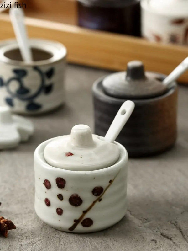 Retro kerámia fűszeres üvegek Só-bors shakerek Konyhai fűszereszközök Fűszerrendszerező tégelyek Fűszeres doboz Konyhai kiegészítők