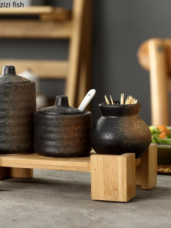 Retro kerámia fűszeres üvegek Só-bors shakerek Konyhai fűszereszközök Fűszerrendszerező tégelyek Fűszeres doboz Konyhai kiegészítők