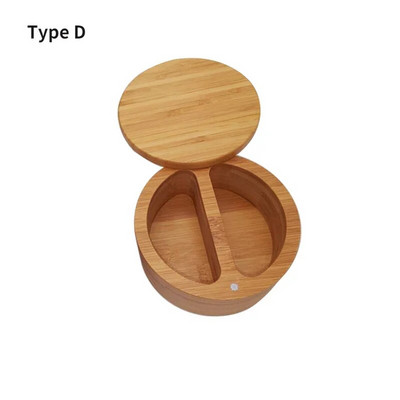 Ξύλινο στρογγυλό κουτί αλατιού Βάζο μπαχαρικών από μπαμπού με μαγνητικό περιστρεφόμενο καπάκι δοχείο για δοχεία αποθήκευσης κουζίνας Salt Box Spice Tool