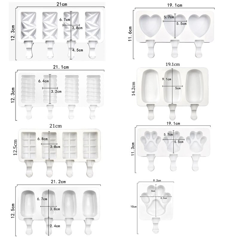 3/4 ląstelių silikono popsicle formelės ledų formelės vasarinės „pasidaryk pats“ naminis ledo kubelių padėklas su ledo blokeliu šaldiklio sulčių desertų gaminimo įrankis