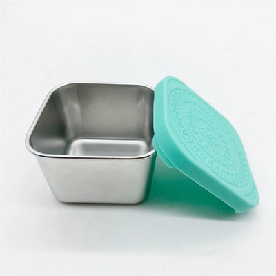304 kvadratinis nerūdijančio plieno padažo puodelis su dangteliu lauke nešiojama panirimo lėkštė Kvadratinė vaikų pietų indų dėžutė maža talpa