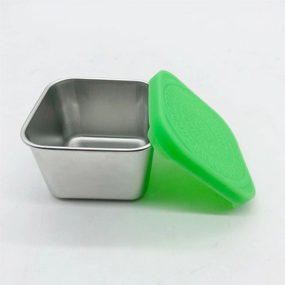 304 kvadratinis nerūdijančio plieno padažo puodelis su dangteliu lauke nešiojama panirimo lėkštė Kvadratinė vaikų pietų indų dėžutė maža talpa