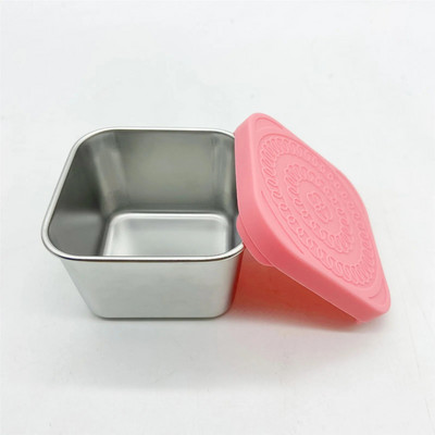 304 kvadratinis nerūdijančio plieno padažo puodelis su dangteliu lauke nešiojama panirimo lėkštė Kvadratinė vaikų pietų indų dėžutė maža talpa