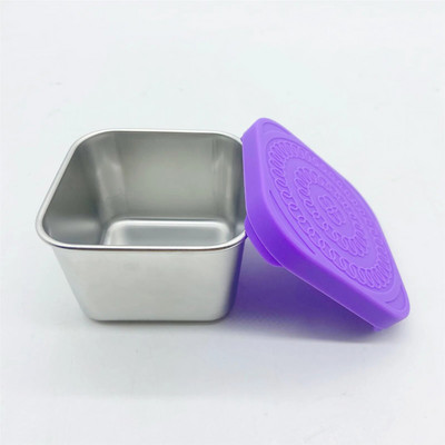 304 kvadratinis nerūdijančio plieno padažo puodelis su dangteliu lauke nešiojama panirimo lėkštė Kvadratinė vaikų pietų indų dėžutė maža talpa