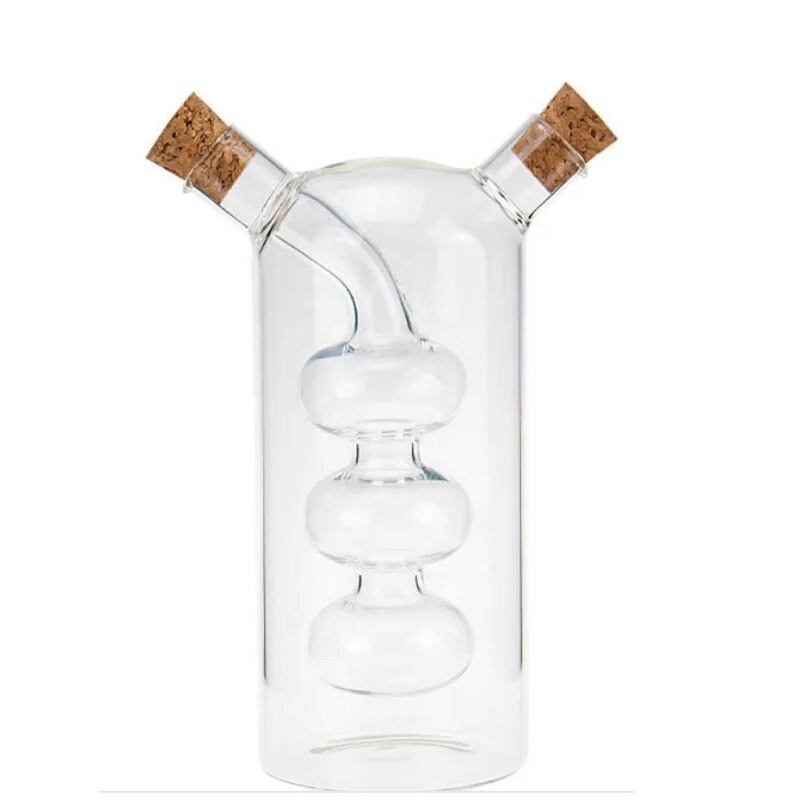 2 az 1-ben Dupla rétegű üvegszósz olaj ecet üveges fűszerezés fűszerezés lezárt konyhai tároló palackok üvegek konyhai eszközök