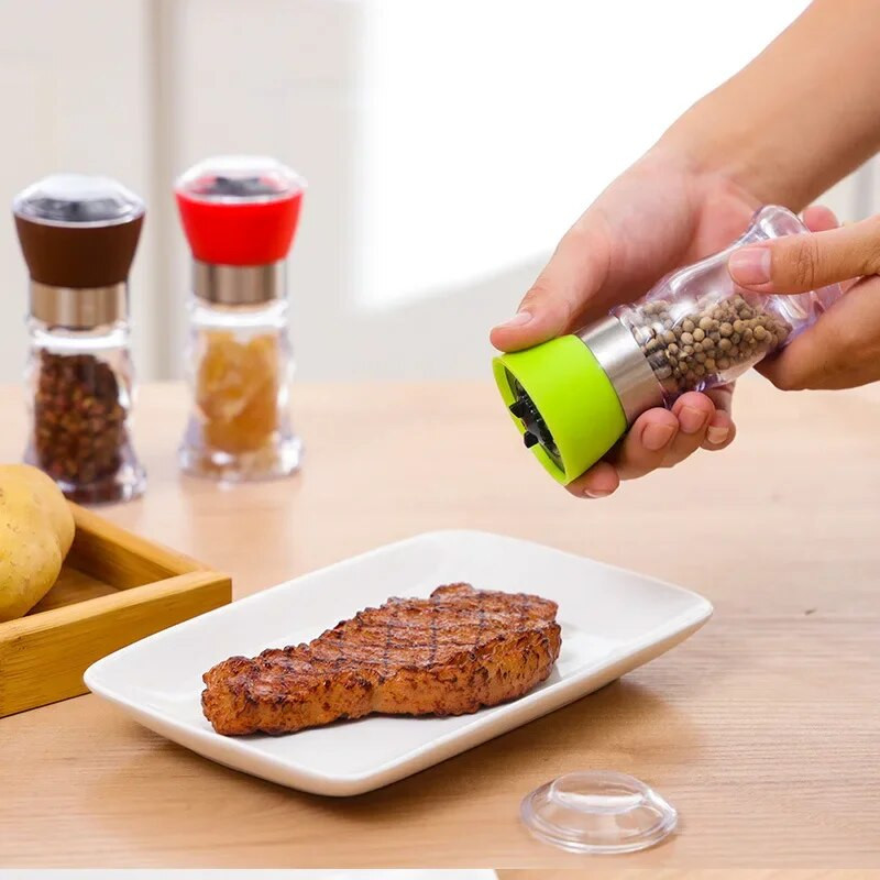 Modni mlin od nehrđajućeg čelika Stakleno tijelo Mlin za začine Sol i papar Kuhinjski dodaci Alat za kuhanje Prijenosni kuhinjski gadgeti