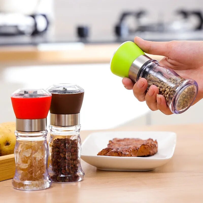 Modni mlin od nehrđajućeg čelika Stakleno tijelo Mlin za začine Sol i papar Kuhinjski dodaci Alat za kuhanje Prijenosni kuhinjski gadgeti