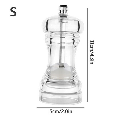 Akrilo prieskonių malūnėlis Akrilo rankinis pipirų malūnėlis, druskos prieskonių malūnėlis, skaidrus virtuvės šlifavimo įrankis 162/137/110 mm