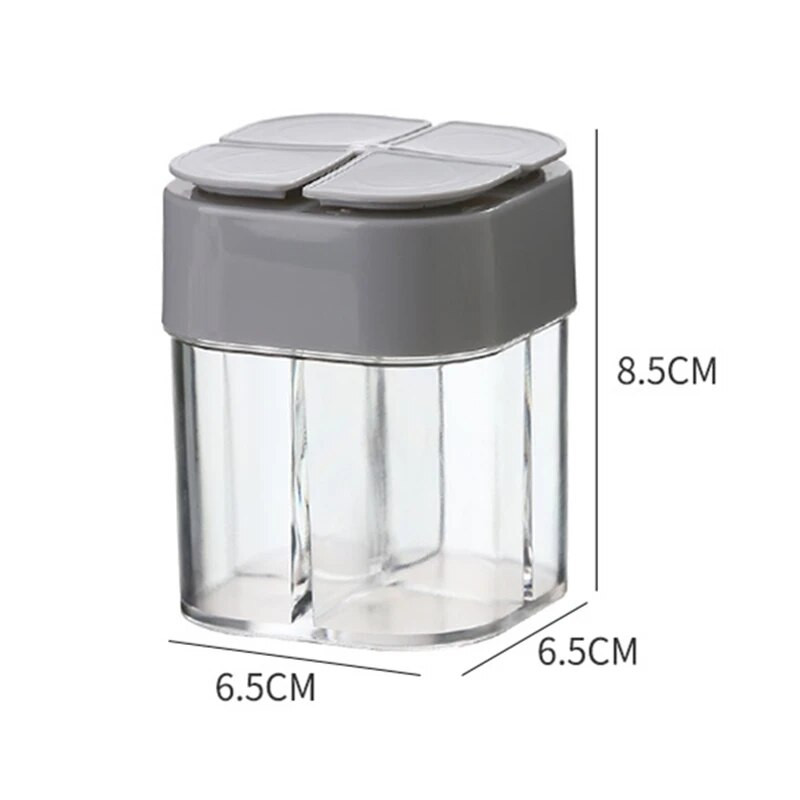 Keturi viename plastikinis permatomas druskos pipirų plaktuvas prieskonių dozatorius 4 skyrių kepsninės stovyklavietės prieskonių stiklainis su dangteliais gaminimui